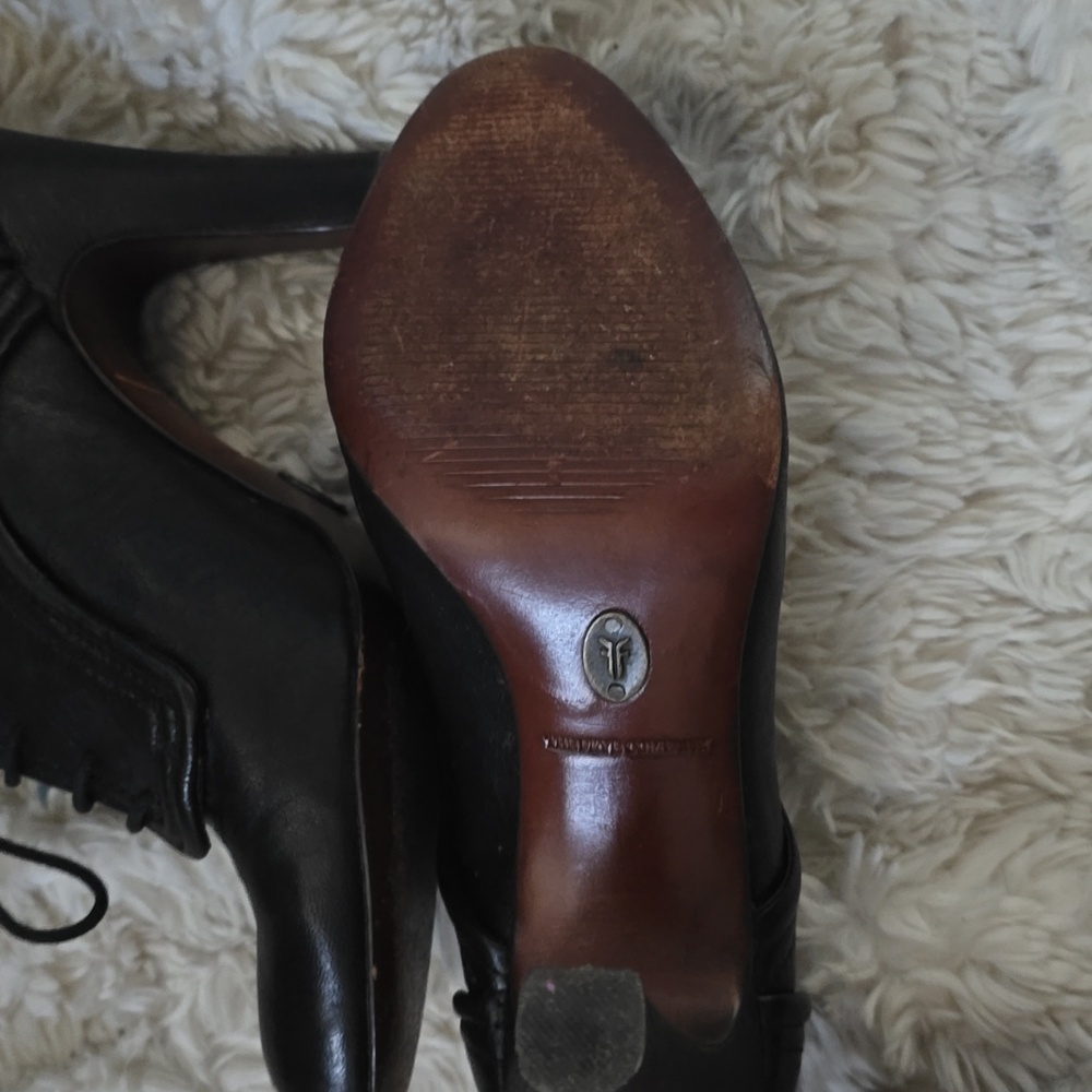 Frye Ava Oxford Heels Lace-up Leather Booties Boot Black Size 10 - Picture 6 of 11